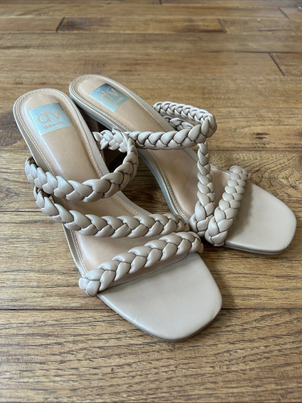 Dolce Vita Halleigh Braided Block Heel Sandals Tan Faux Leather Size 10
